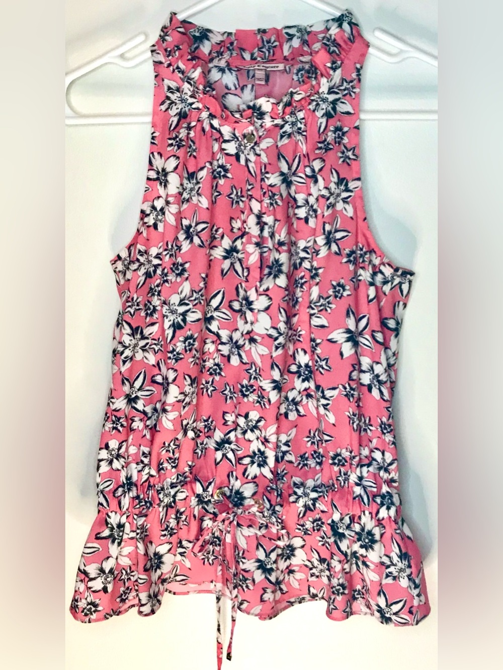 Juicy Couture Pink Floral Peplum Blouse XS Sleeveless Tie Waist Top